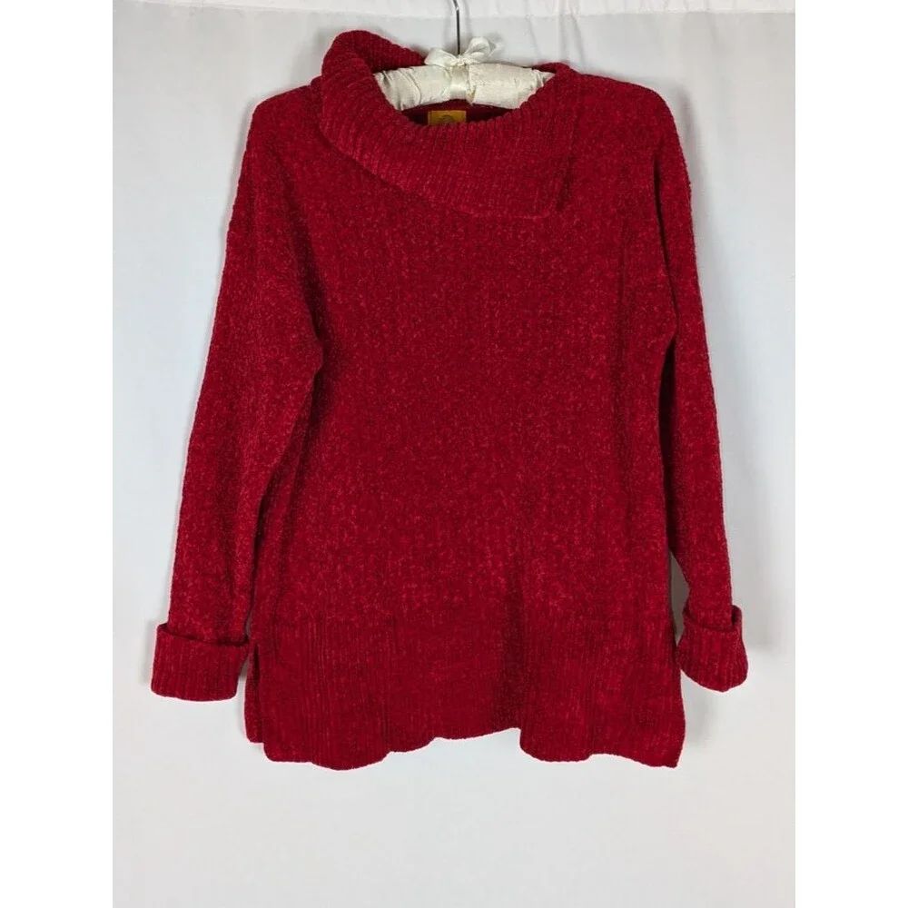 Ruby Rd Dark Red Chenille Split Cowl Neck Pullover Sweater Oversized Slouchy S